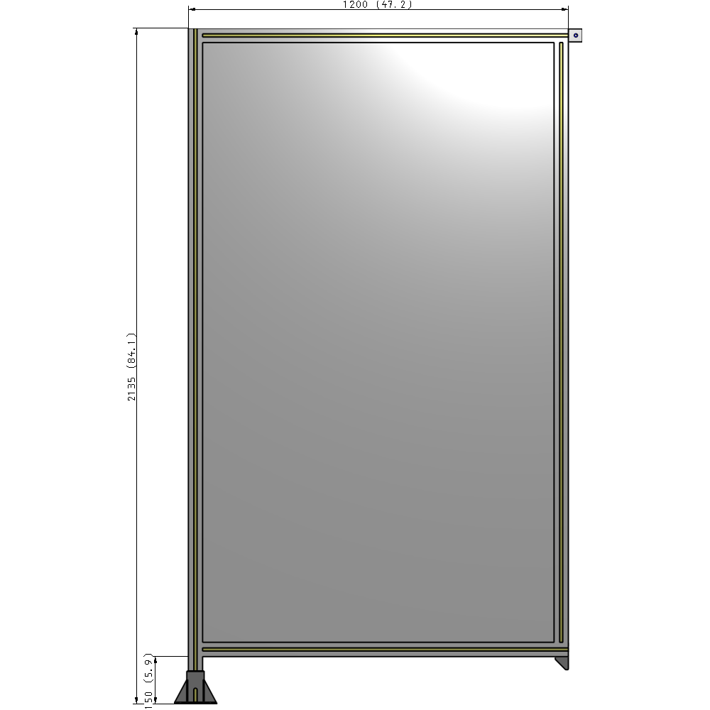 A1-2135-1200-0150-TYPFA SINGLE PANEL-LEG ON LEFT WITH TIE PLATES AND ANGLE 2135MM X 1200MM  1/4" POLYCARBONATE, ASSEMBLED