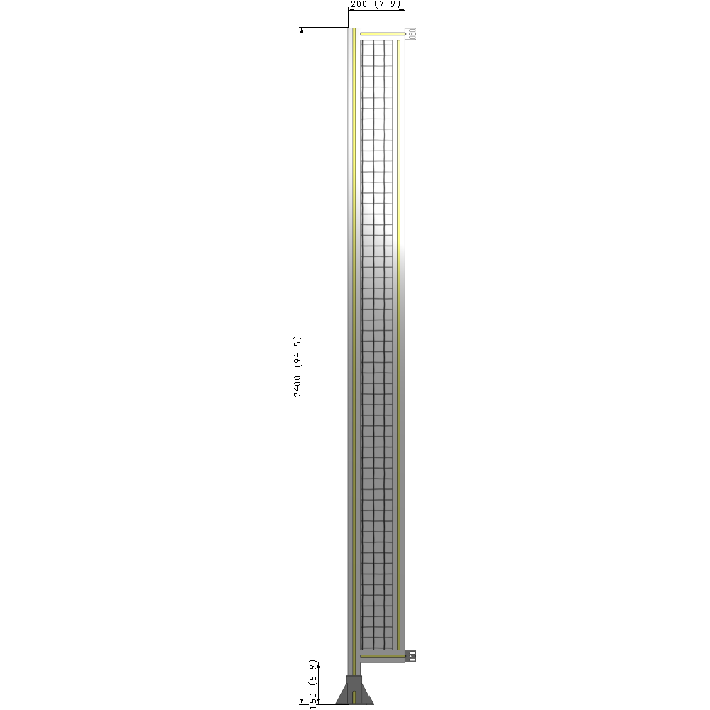 A1-2400-0200-0150-HYMFA SINGLE PANEL-LEG ON LEFT WITH HINGES 2400MM X 200MM  1" MESH, FULLY ASSEMBLED