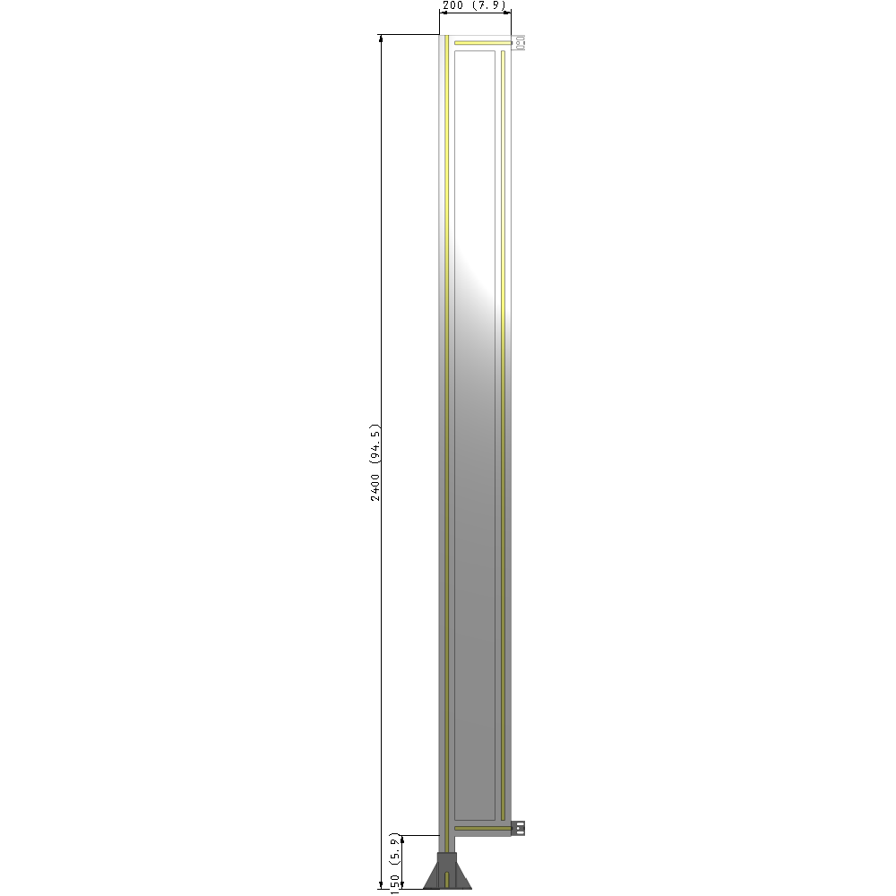 A1-2400-0200-0150-HYPFA SINGLE PANEL-LEG ON LEFT WITH HINGES 2400MM X 200MM  1/4" POLYCARBONATE, FULLY ASSEMBLED