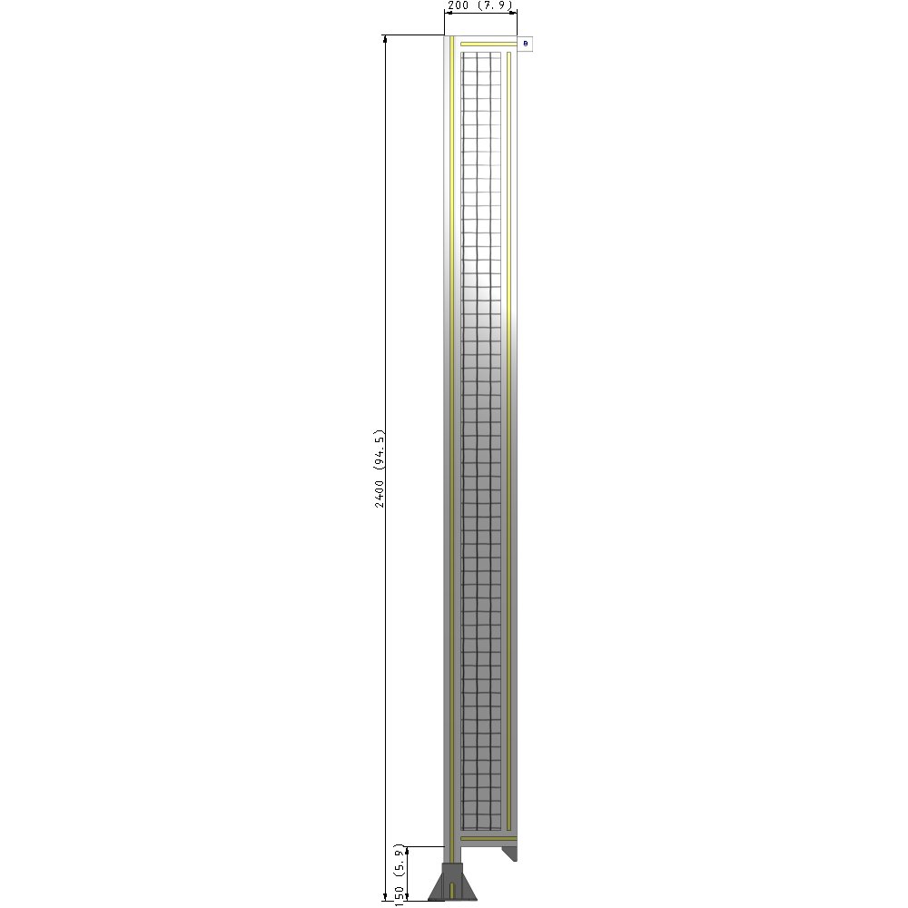 A1-2400-0200-0150-TYMFK SINGLE PANEL-LEG ON LEFT WITH TIE PLATES AND ANGLE 2400MM X 200MM  1" MESH, AS A KIT