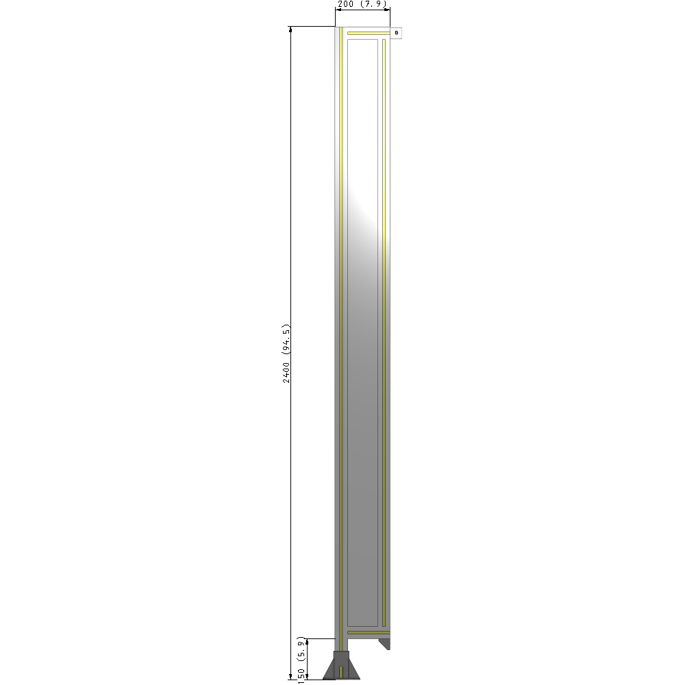 A1-2400-0200-0150-TYPFK SINGLE PANEL-LEG ON LEFT WITH TIE PLATES AND ANGLE 2400MM X 200MM  1/4" POLYCARBONATE, AS A KIT