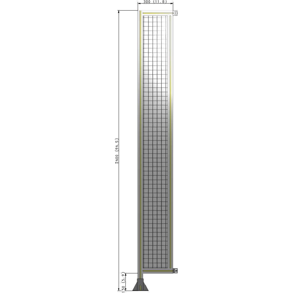 A1-2400-0300-0150-HYMFA SINGLE PANEL-LEG ON LEFT WITH HINGES 2400MM X 300MM  1" MESH, FULLY ASSEMBLED