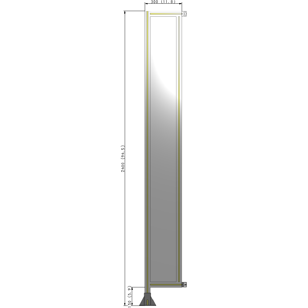 A1-2400-0300-0150-HYPFK SINGLE PANEL-LEG ON LEFT WITH HINGES 2400MM X 300MM  1/4" POLYCARBONATE, AS A KIT