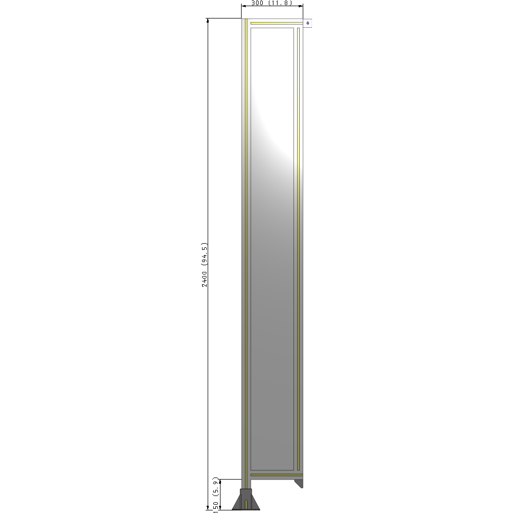 A1-2400-0300-0150-TYPFK SINGLE PANEL-LEG ON LEFT WITH TIE PLATES AND ANGLE 2400MM X 300MM  1/4" POLYCARBONATE, AS A KIT
