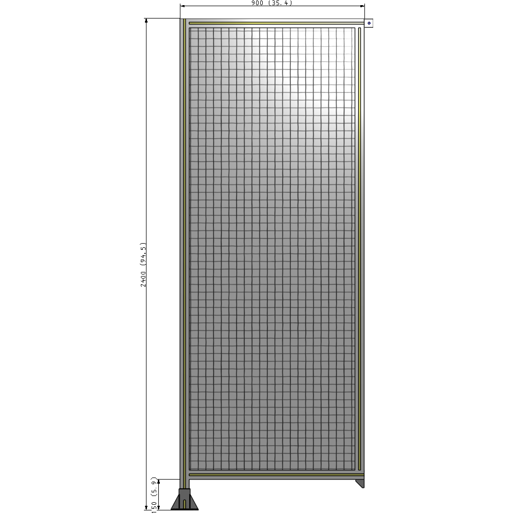 A1-2400-0900-0150-TYMFA SINGLE PANEL-LEG ON LEFT WITH TIE PLATES AND ANGLE 2400MM X 900MM  1" MESH, FULLY ASSEMBLED