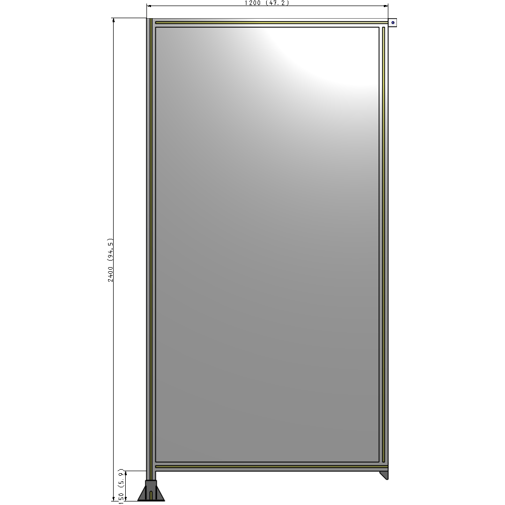 A1-2400-1200-0150-TYPFK SINGLE PANEL-LEG ON LEFT WITH TIE PLATES AND ANGLE 2400MM X 1200MM  1/4" POLYCARBONATE, AS A KIT