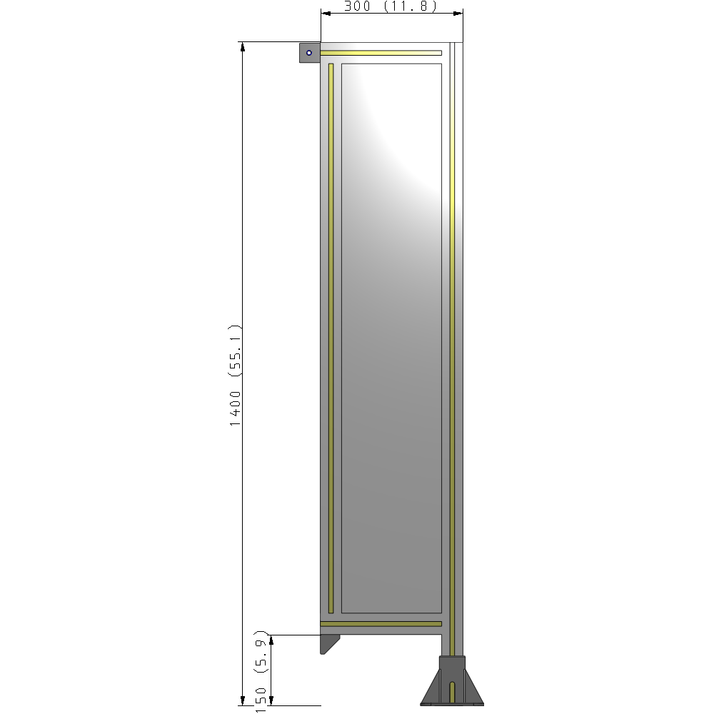 A2-1400-0300-0150-TYPFA SINGLE PANEL-LEG ON RIGHT WITH TIE PLATES AND ANGLE 1400MM X 300MM  1/4" POLYCARBONATE, ASSEMBLED