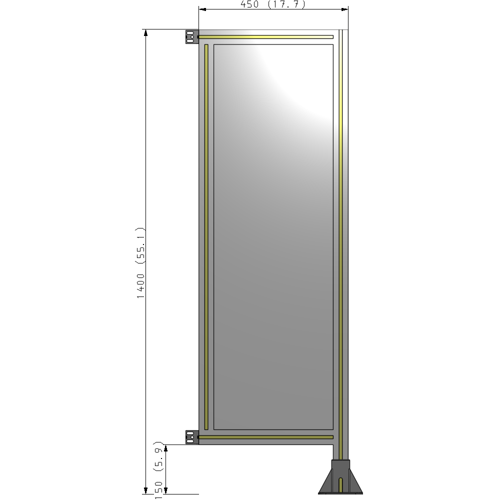 A2-1400-0450-0150-HYPFA SINGLE PANEL-LEG ON RIGHT WITH HINGES 1400MM X 450MM  1/4" POLYCARBONATE, ASSEMBLED