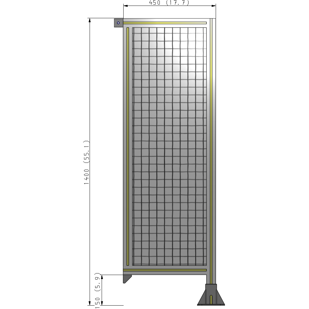 A2-1400-0450-0150-TYMFA SINGLE PANEL-LEG ON RIGHT WITH TIE PLATES AND ANGLE 1400MM X 450MM  1" MESH, FULLY ASSEMBLED