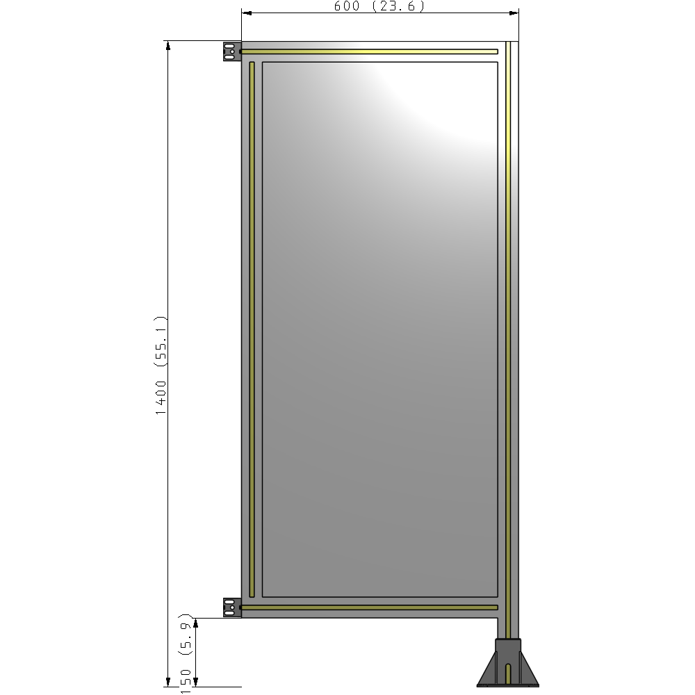 A2-1400-0600-0150-HYPFA SINGLE PANEL-LEG ON RIGHT WITH HINGES 1400MM X 600MM  1/4" POLYCARBONATE, ASSEMBLED