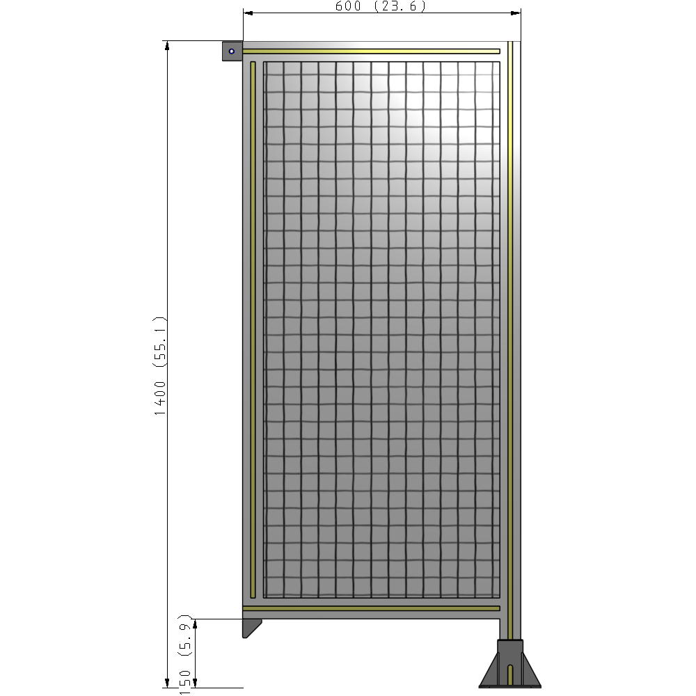 A2-1400-0600-0150-TYMFA SINGLE PANEL-LEG ON RIGHT WITH TIE PLATES AND ANGLE 1400MM X 600MM  1" MESH, FULLY ASSEMBLED