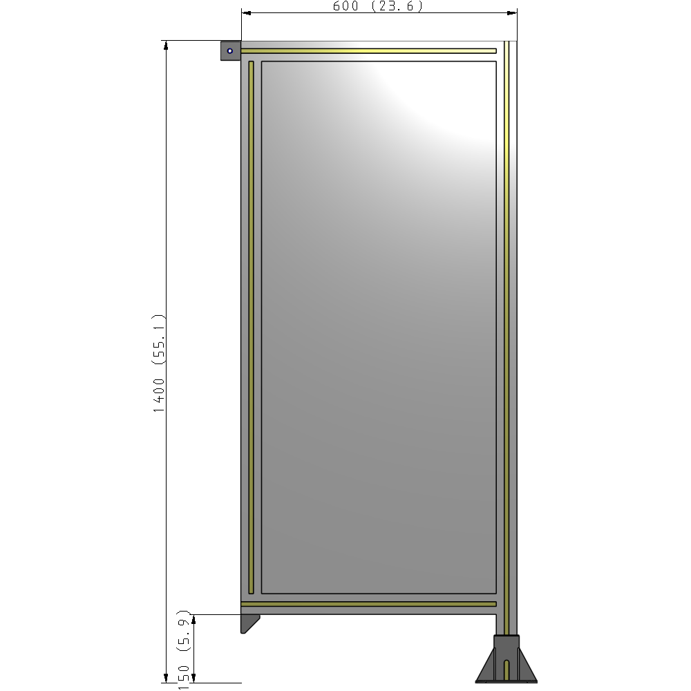 A2-1400-0600-0150-TYPFK SINGLE PANEL-LEG ON RIGHT WITH TIE PLATES AND ANGLE 1400MM X 600MM  1/4" POLYCARBONATE, AS A KIT