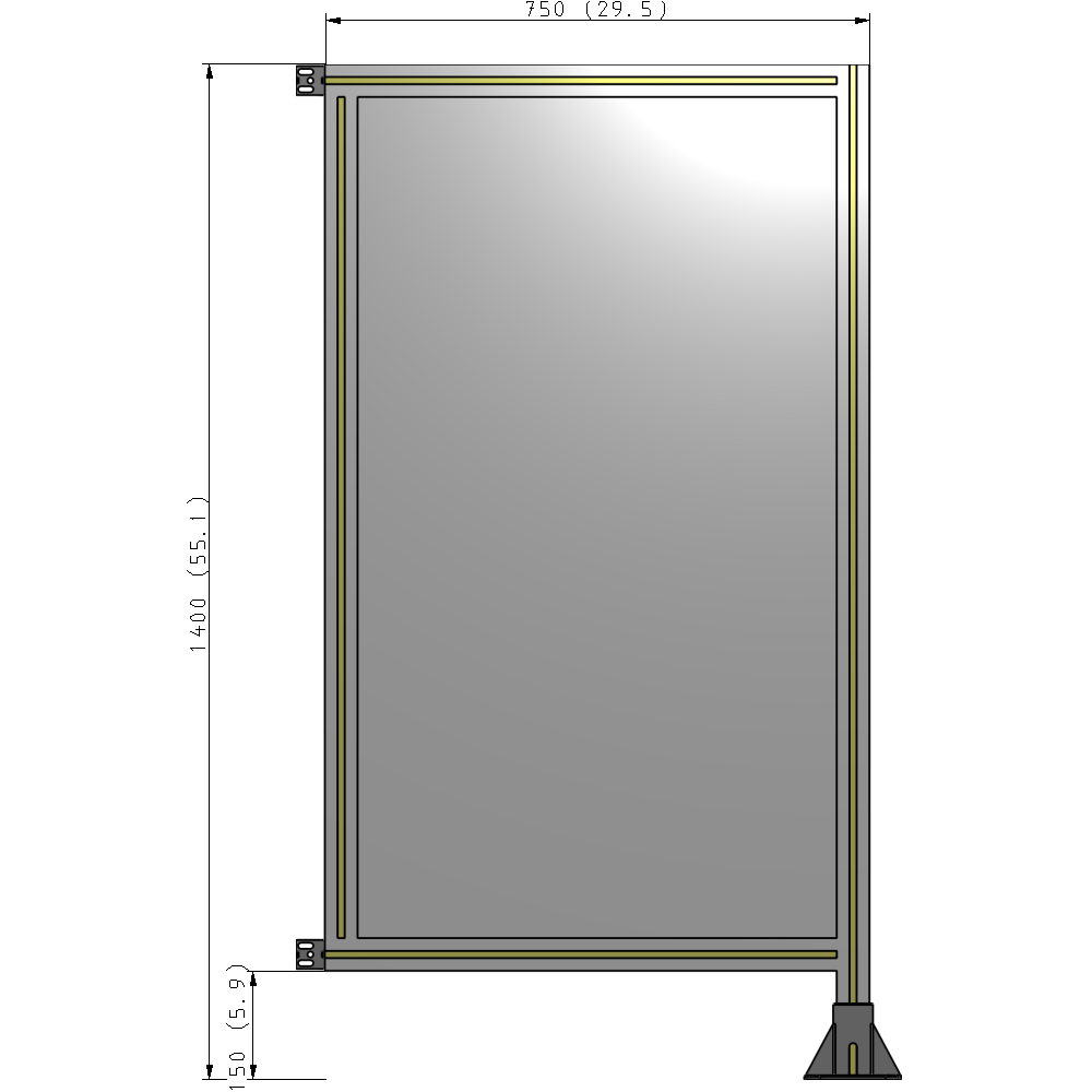 A2-1400-0750-0150-HYPFK SINGLE PANEL-LEG ON RIGHT WITH HINGES 1400MM X 750MM  1/4" POLYCARBONATE, AS A KIT