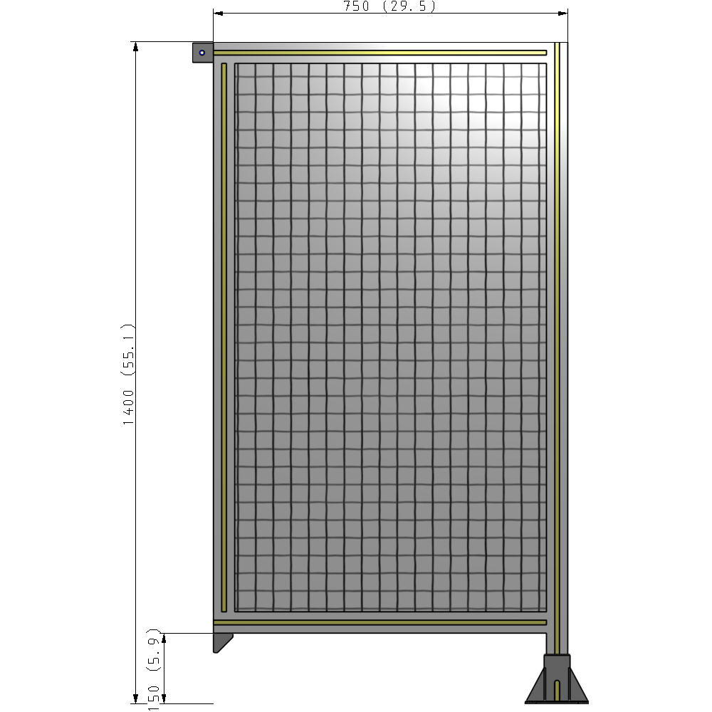 A2-1400-0750-0150-TYMFK SINGLE PANEL-LEG ON RIGHT WITH TIE PLATES AND ANGLE 1400MM X 750MM  1" MESH, AS A KIT