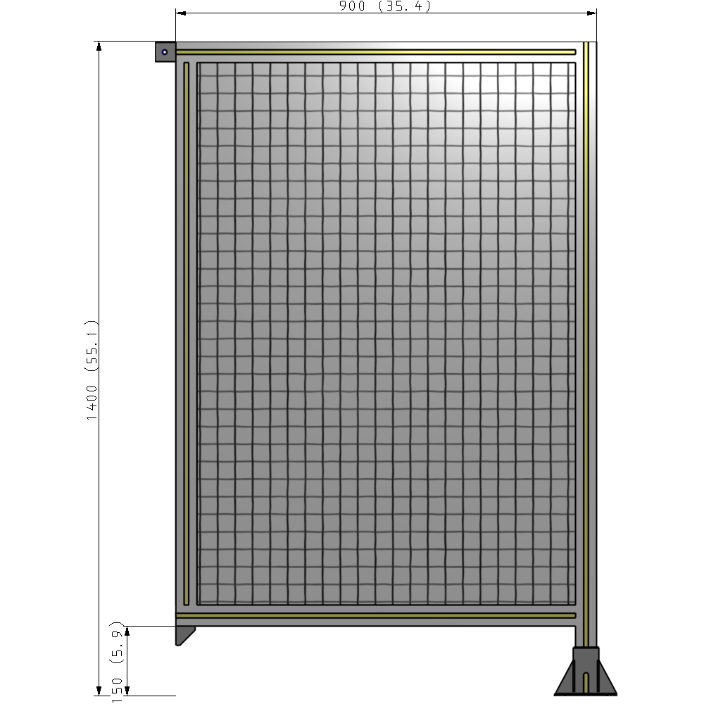 A2-1400-0900-0150-TYMFA SINGLE PANEL-LEG ON RIGHT WITH TIE PLATES AND ANGLE 1400MM X 900MM  1" MESH, FULLY ASSEMBLED