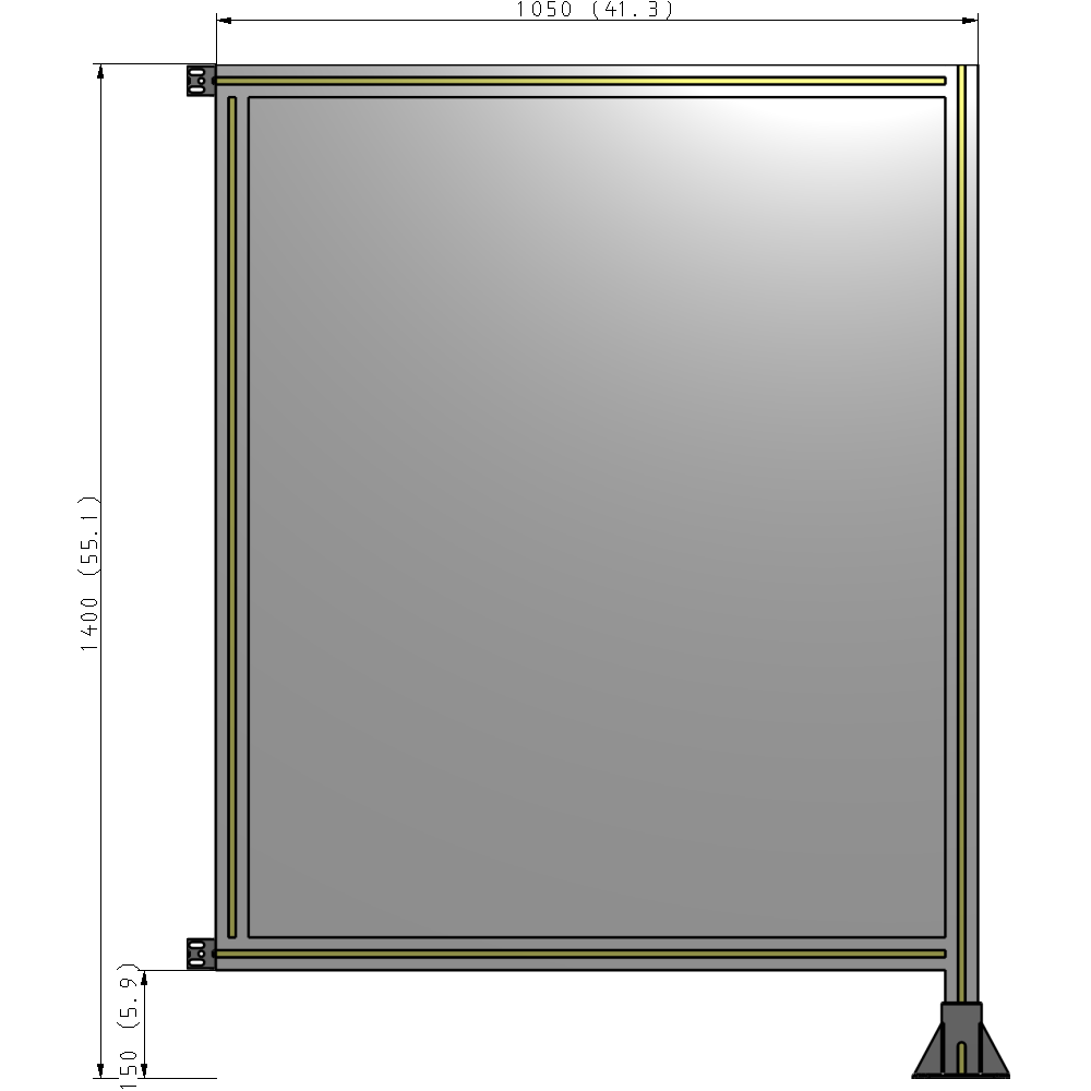A2-1400-1050-0150-HYPFA SINGLE PANEL-LEG ON RIGHT WITH HINGES 1400MM X 1050MM  1/4" POLYCARBONATE, FULLY ASSEMBLED
