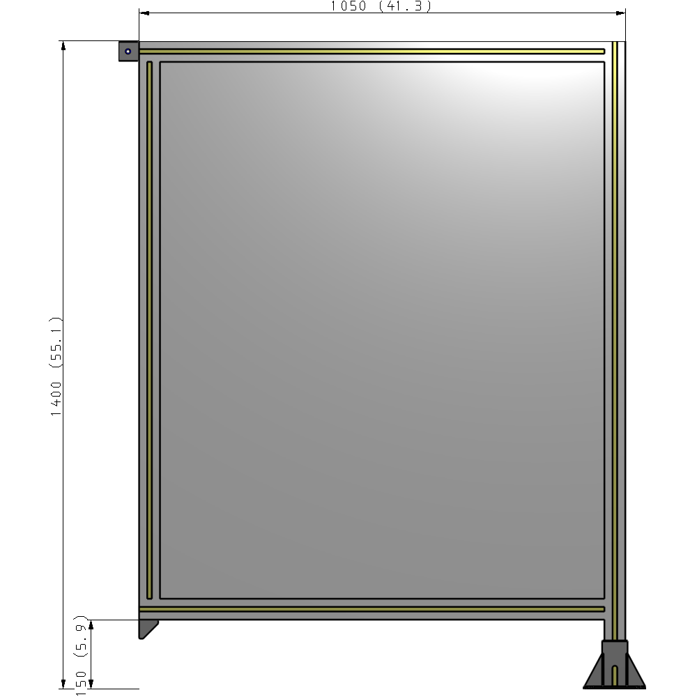 A2-1400-1050-0150-TYPFK SINGLE PANEL-LEG ON RIGHT WITH TIE PLATES AND ANGLE 1400MM X 1050MM  1/4" POLYCARBONATE, AS A KIT