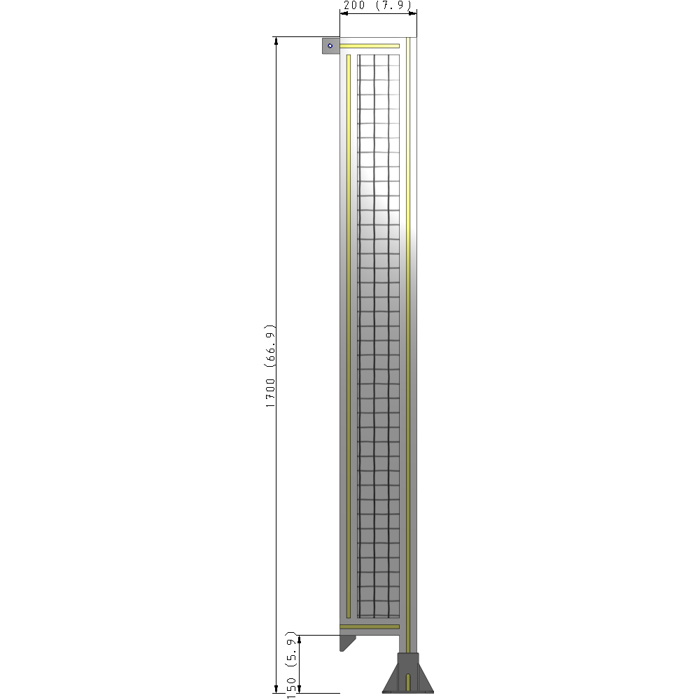 A2-1700-0200-0150-TYMFA SINGLE PANEL-LEG ON RIGHT WITH TIE PLATES AND ANGLE 1700MM X 200MM  1" MESH, FULLY ASSEMBLED