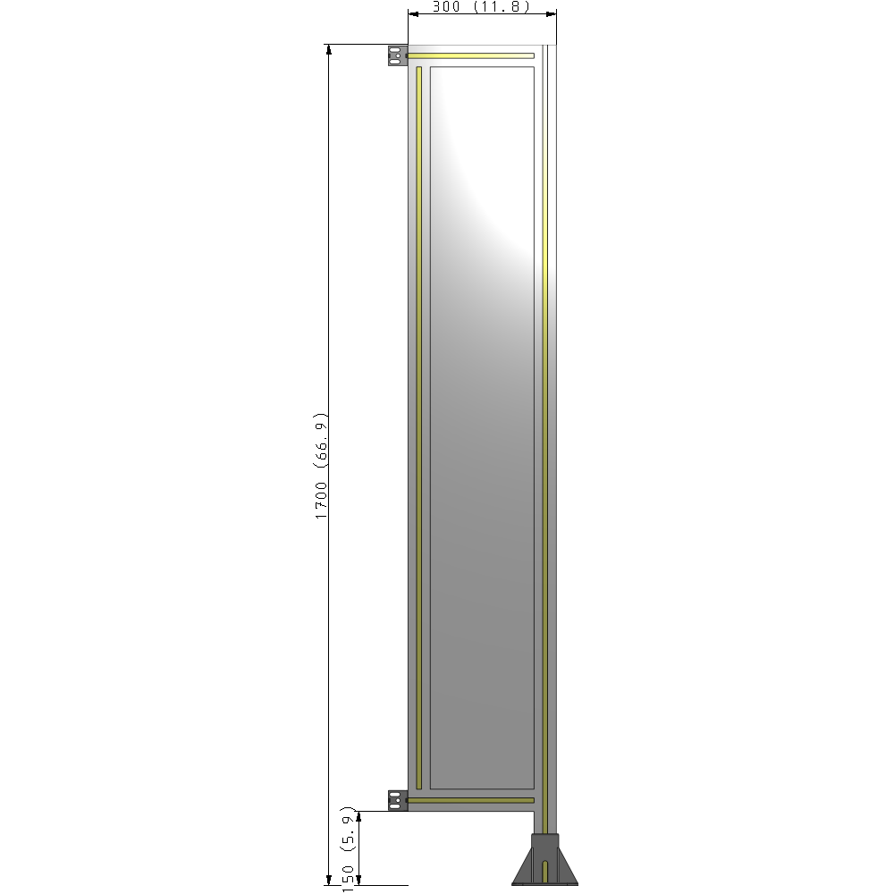 A2-1700-0300-0150-HYPFK SINGLE PANEL-LEG ON RIGHT WITH HINGES 1700MM X 300MM  1/4" POLYCARBONATE, AS A KIT