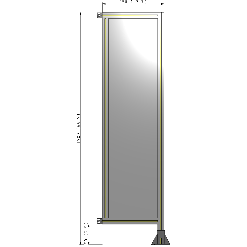 A2-1700-0450-0150-HYPFK SINGLE PANEL-LEG ON RIGHT WITH HINGES 1700MM X 450MM  1/4" POLYCARBONATE, AS A KIT