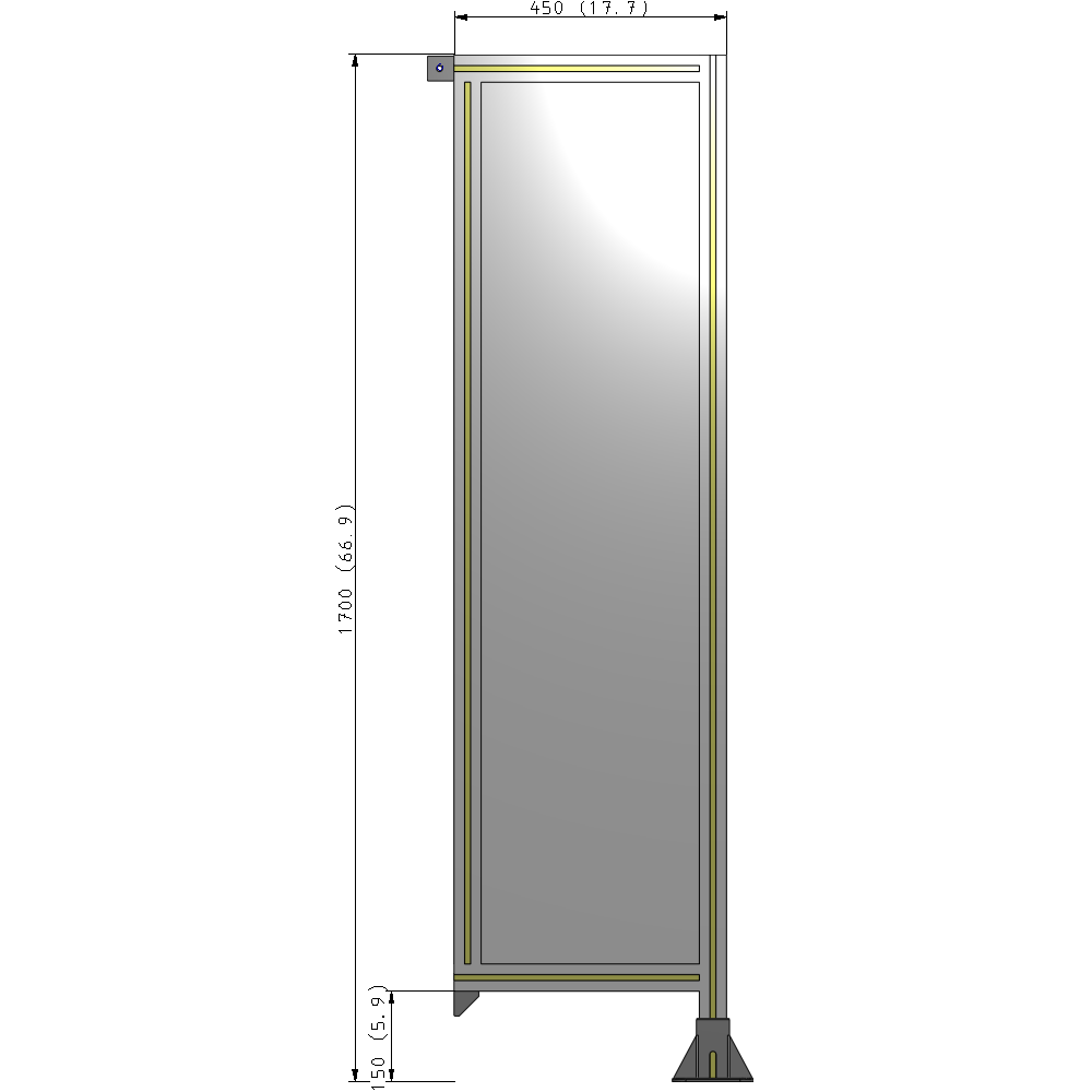 A2-1700-0450-0150-TYPFK SINGLE PANEL-LEG ON RIGHT WITH TIE PLATES AND ANGLE 1700MM X 450MM  1/4" POLYCARBONATE, AS A KIT