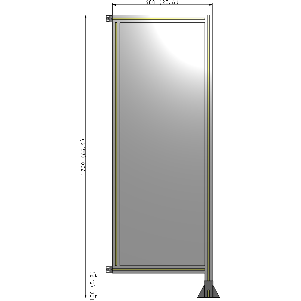 A2-1700-0600-0150-HYPFA SINGLE PANEL-LEG ON RIGHT WITH HINGES 1700MM X 600MM  1/4" POLYCARBONATE, ASSEMBLED