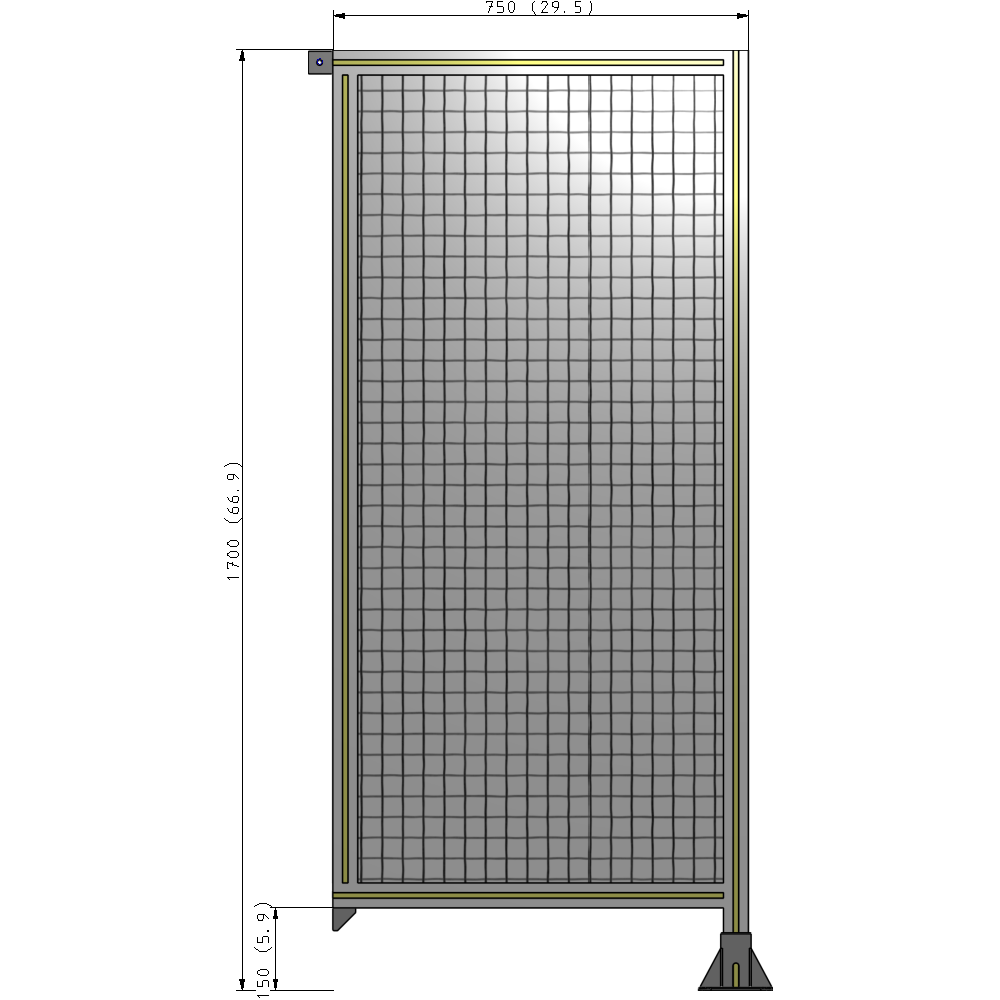 A2-1700-0750-0150-TYMFK SINGLE PANEL-LEG ON RIGHT WITH TIE PLATES AND ANGLE 1700MM X 750MM  1" MESH, AS A KIT