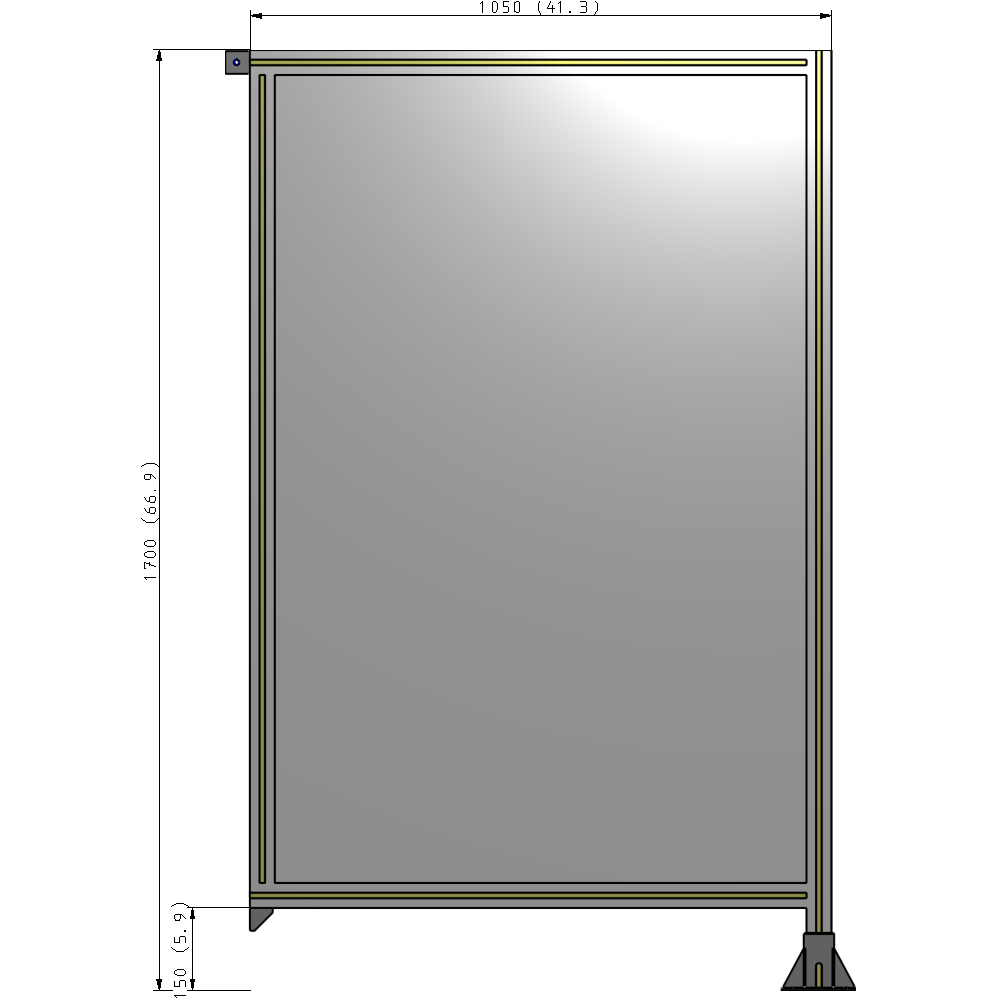 A2-1700-1050-0150-TYPFK SINGLE PANEL-LEG ON RIGHT WITH TIE PLATES AND ANGLE 1700MM X 1050MM  1/4" POLYCARBONATE, AS A KIT