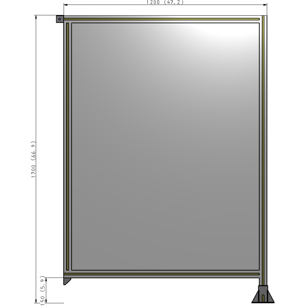 A2-1700-1200-0150-TYPFK SINGLE PANEL-LEG ON RIGHT WITH TIE PLATES AND ANGLE 1700MM X 1200MM  1/4" POLYCARBONATE, AS A KIT