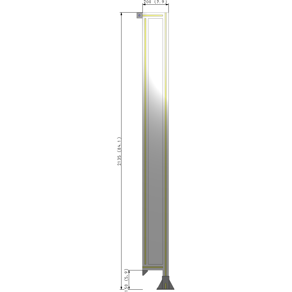 A2-2135-0200-0150-TYPFA SINGLE PANEL-LEG ON RIGHT WITH TIE PLATES AND ANGLE 2135MM X 200MM  1/4" POLYCARBONATE, ASSEMBLED