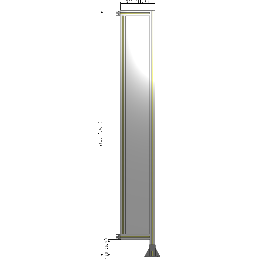A2-2135-0300-0150-HYPFA SINGLE PANEL-LEG ON RIGHT WITH HINGES 2135MM X 300MM  1/4" POLYCARBONATE, FULLY ASSEMBLED