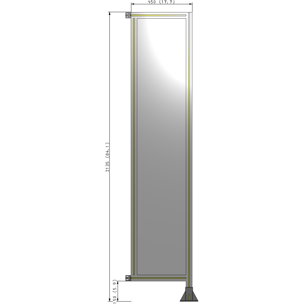 A2-2135-0450-0150-HYPFK SINGLE PANEL-LEG ON RIGHT WITH HINGES 2135MM X 450MM  1/4" POLYCARBONATE, AS A KIT