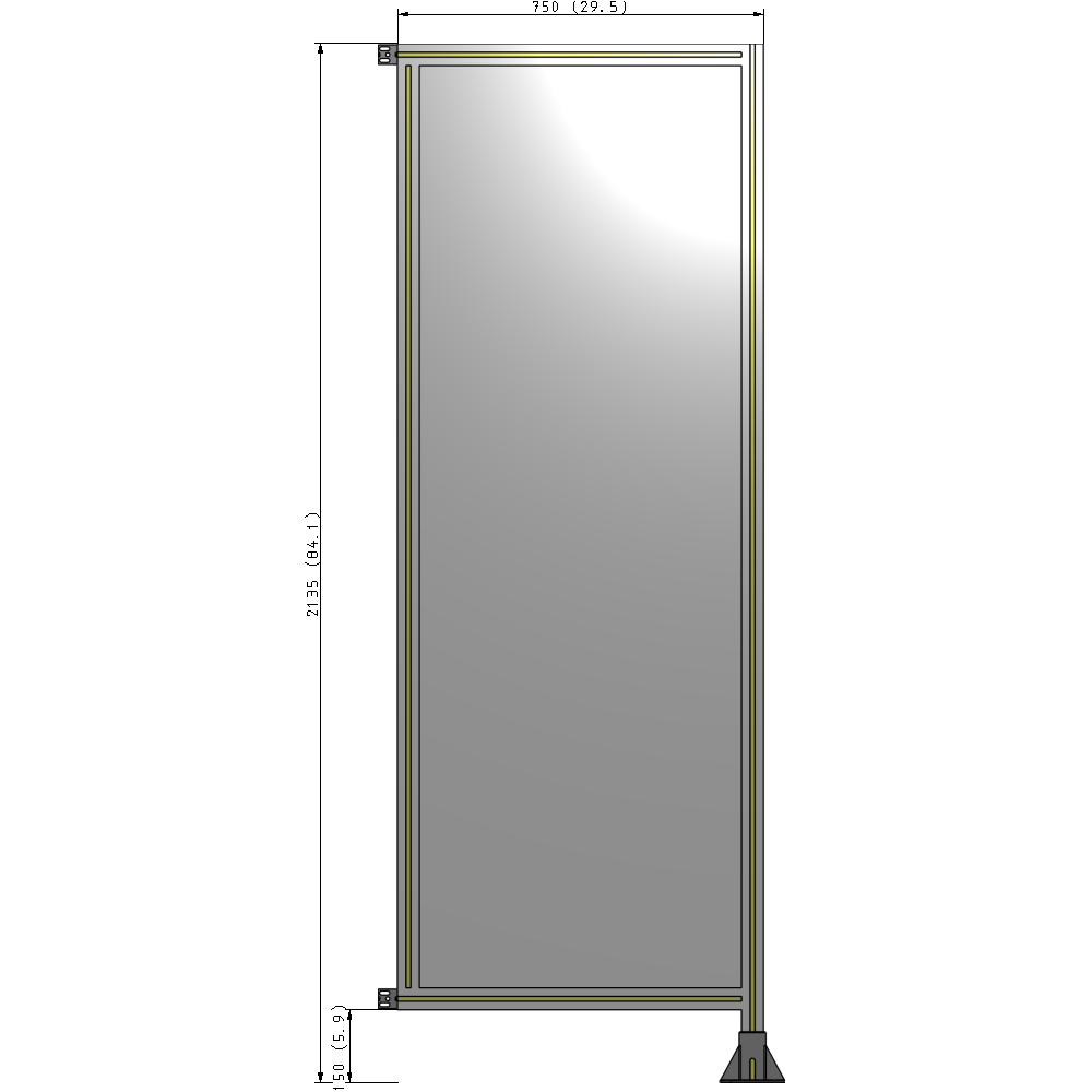 A2-2135-0750-0150-HYPFA SINGLE PANEL-LEG ON RIGHT WITH HINGES 2135MM X 750MM  1/4" POLYCARBONATE, ASSEMBLED