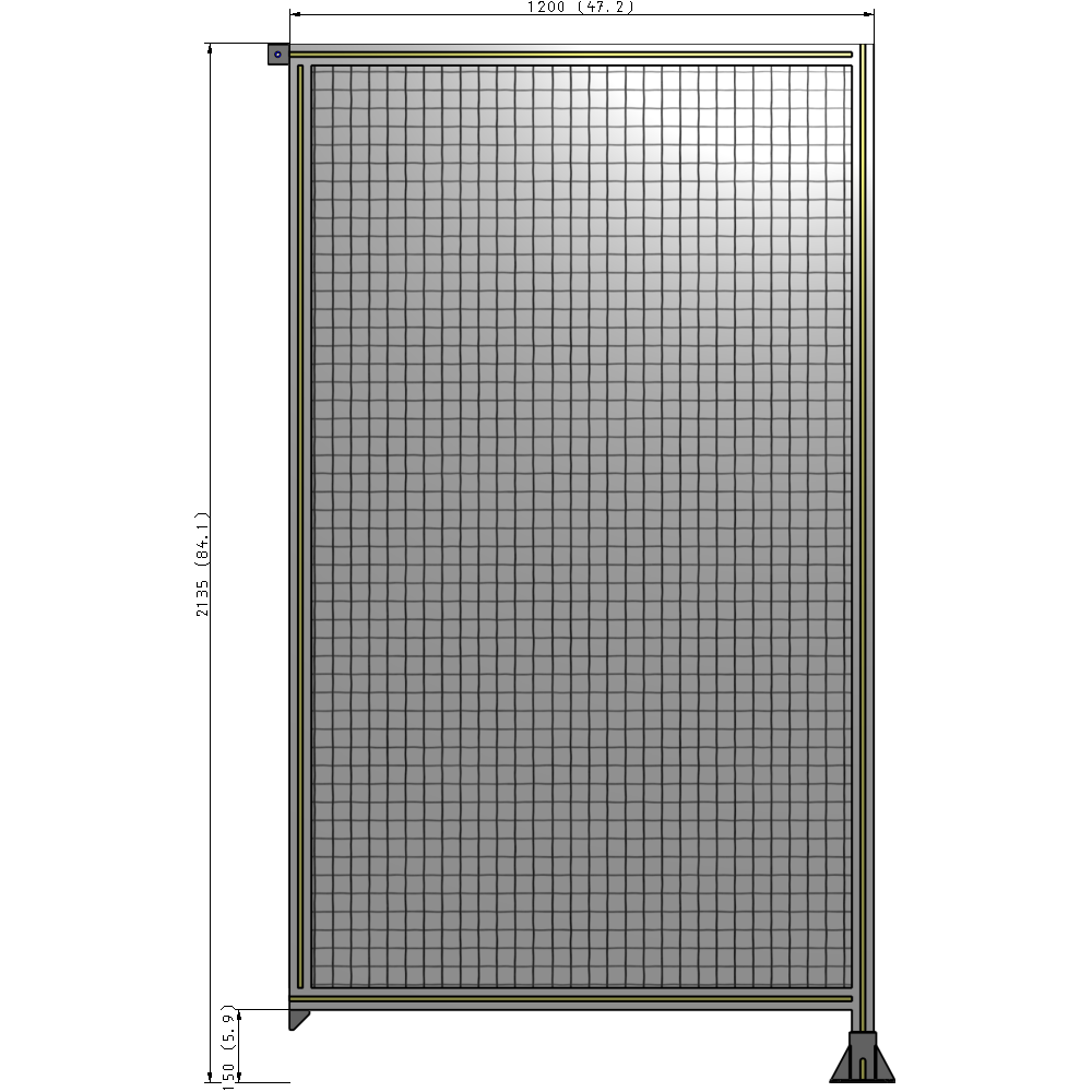A2-2135-1200-0150-TYMFA SINGLE PANEL-LEG ON RIGHT WITH TIE PLATES AND ANGLE 2135MM X 1200MM  1" MESH, FULLY ASSEMBLED