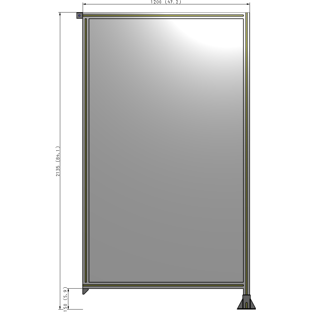 A2-2135-1200-0150-TYPFK SINGLE PANEL-LEG ON RIGHT WITH TIE PLATES AND ANGLE 2135MM X 1200MM  1/4" POLYCARBONATE, AS A KIT