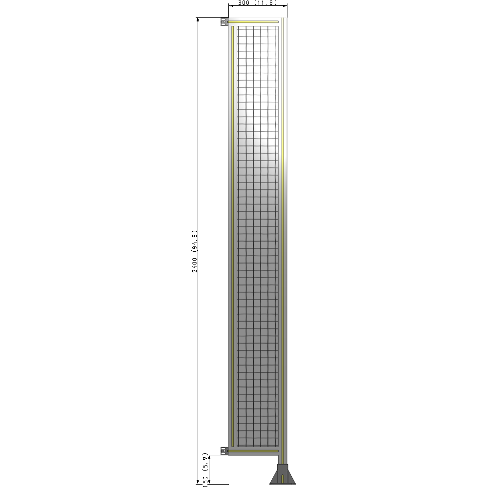A2-2400-0300-0150-HYMFA SINGLE PANEL-LEG ON RIGHT WITH HINGES 2400MM X 300MM  1" MESH, FULLY ASSEMBLED