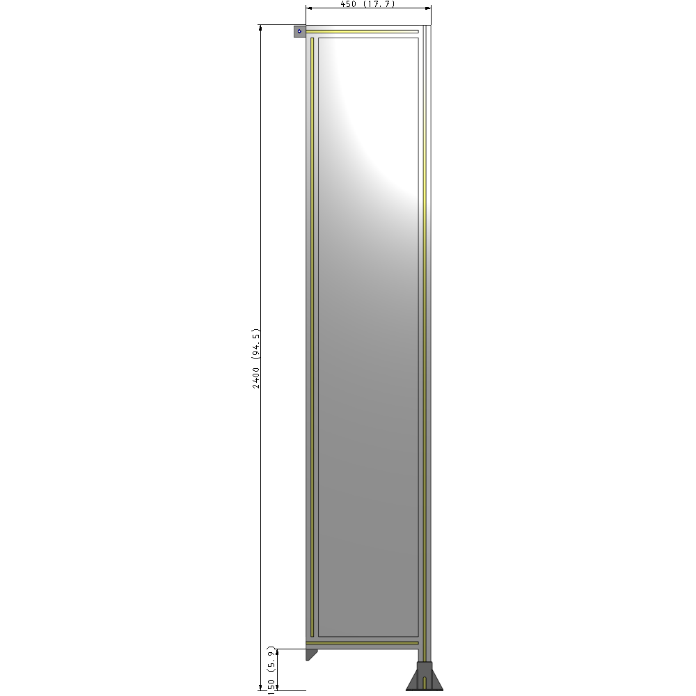 A2-2400-0450-0150-TYPFA SINGLE PANEL-LEG ON RIGHT WITH TIE PLATES AND ANGLE 2400MM X 450MM  1/4" POLYCARBONATE, ASSEMBLED