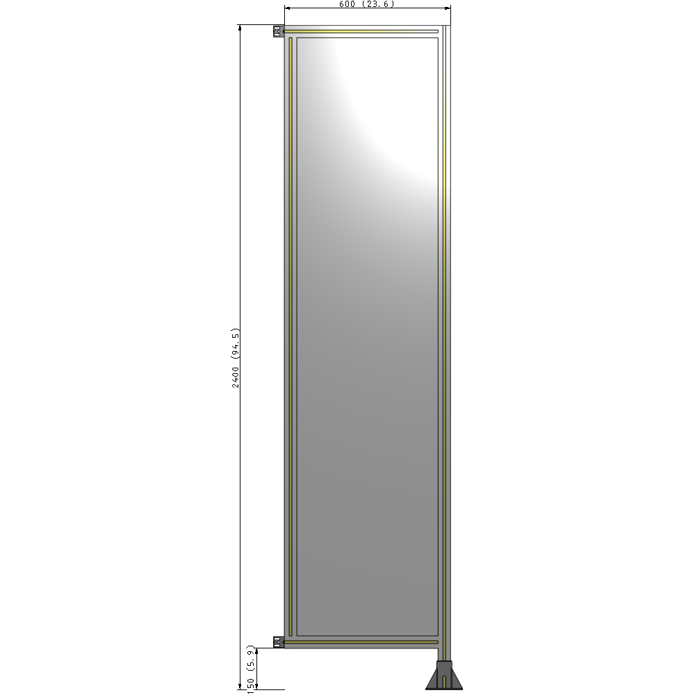 A2-2400-0600-0150-HYPFA SINGLE PANEL-LEG ON RIGHT WITH HINGES 2400MM X 600MM  1/4" POLYCARBONATE, ASSEMBLED