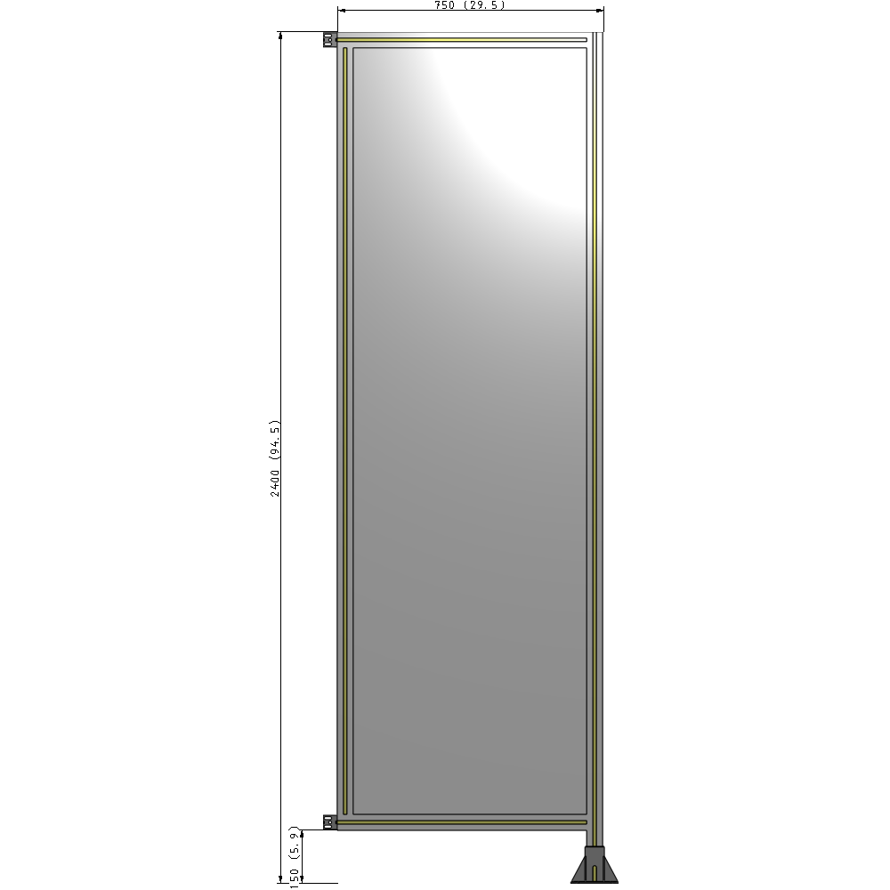 A2-2400-0750-0150-HYPFA SINGLE PANEL-LEG ON RIGHT WITH HINGES 2400MM X 750MM  1/4" POLYCARBONATE, ASSEMBLED