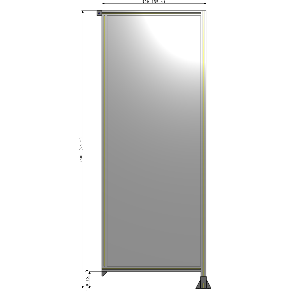 A2-2400-0900-0150-TYPFK SINGLE PANEL-LEG ON RIGHT WITH TIE PLATES AND ANGLE 2400MM X 900MM  1/4" POLYCARBONATE, AS A KIT