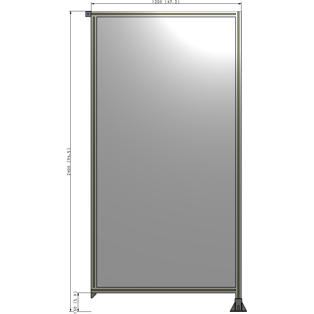 A2-2400-1200-0150-TYPFK SINGLE PANEL-LEG ON RIGHT WITH TIE PLATES AND ANGLE 2400MM X 1200MM  1/4" POLYCARBONATE, AS A KIT