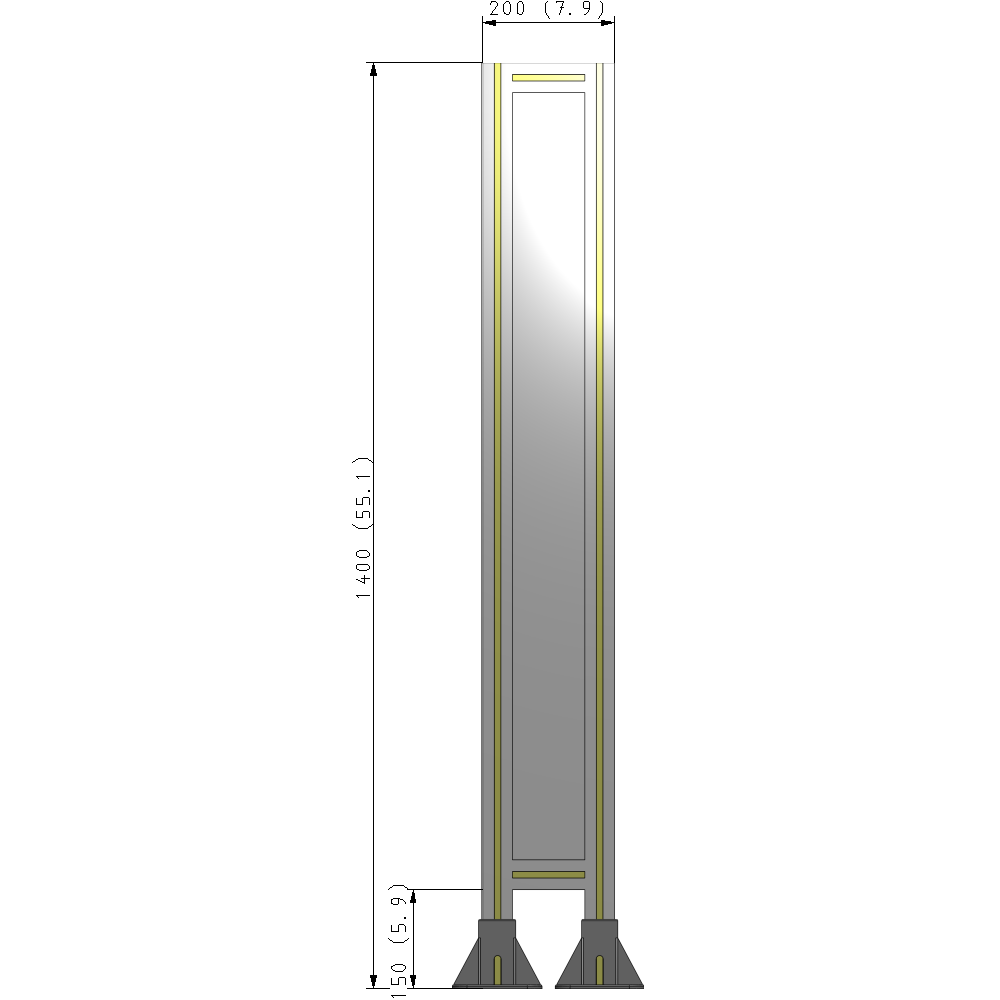 A3-1400-0200-0150-ZYPFA SINGLE PANEL-LEG ON  BOTH SIDES  1400MM X 200MM  1/4" POLYCARBONATE, FULLY ASSEMBLED