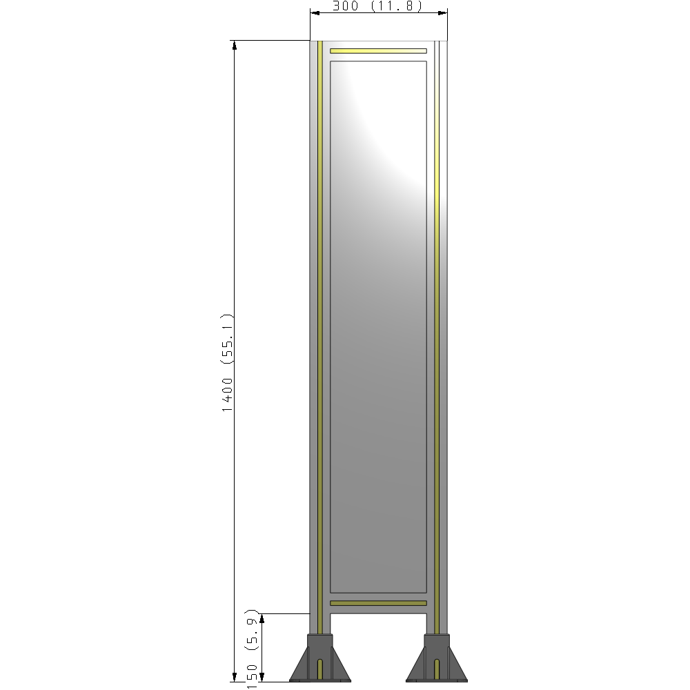 A3-1400-0300-0150-ZYPFK SINGLE PANEL-LEG ON  BOTH SIDES  1400MM X 300MM  1/4" POLYCARBONATE, AS A KIT
