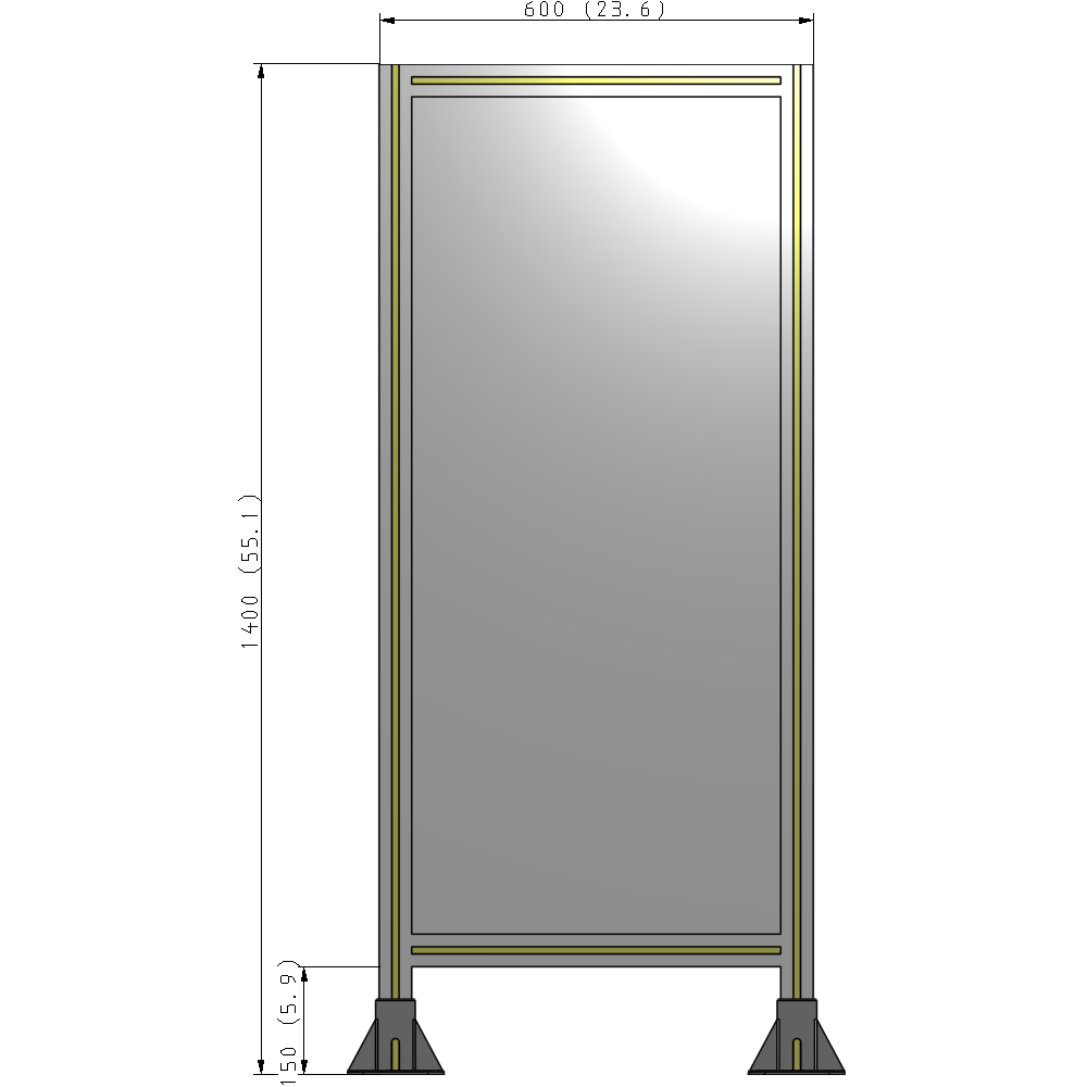 A3-1400-0600-0150-ZYPFA SINGLE PANEL-LEG ON  BOTH SIDES  1400MM X 600MM  1/4" POLYCARBONATE, ASSEMBLED