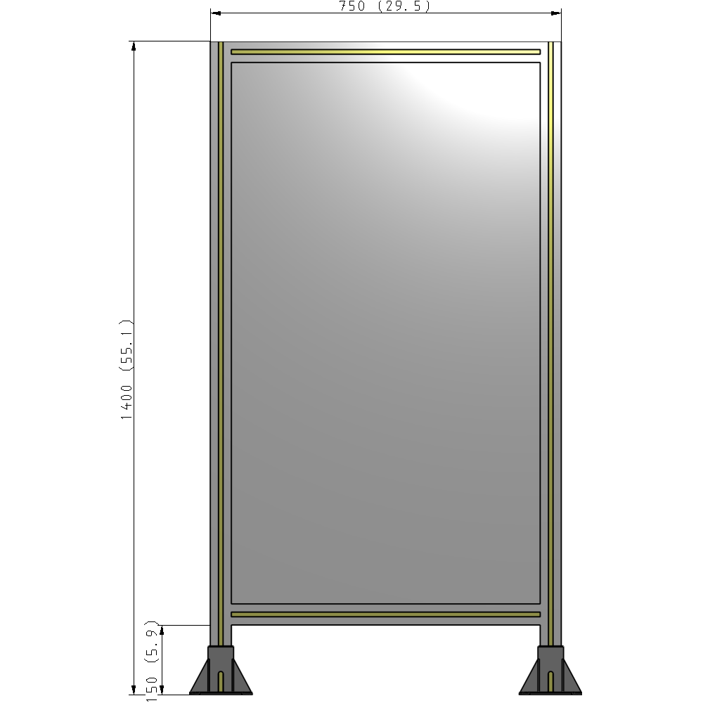 A3-1400-0750-0150-ZYPFA SINGLE PANEL-LEG ON  BOTH SIDES  1400MM X 750MM  1/4" POLYCARBONATE, ASSEMBLED