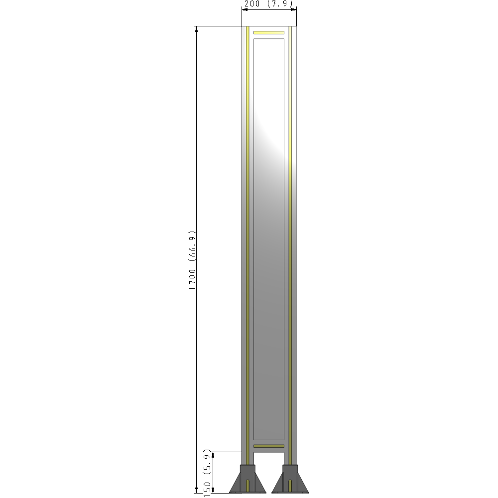 A3-1700-0200-0150-ZYPFK SINGLE PANEL-LEG ON  BOTH SIDES  1700MM X 200MM  1/4" POLYCARBONATE, AS A KIT