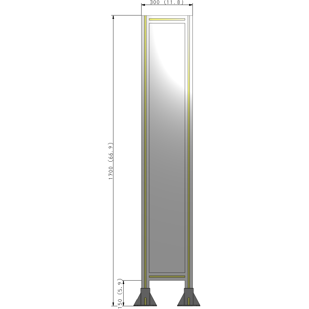 A3-1700-0300-0150-ZYPFK SINGLE PANEL-LEG ON  BOTH SIDES  1700MM X 300MM  1/4" POLYCARBONATE, AS A KIT