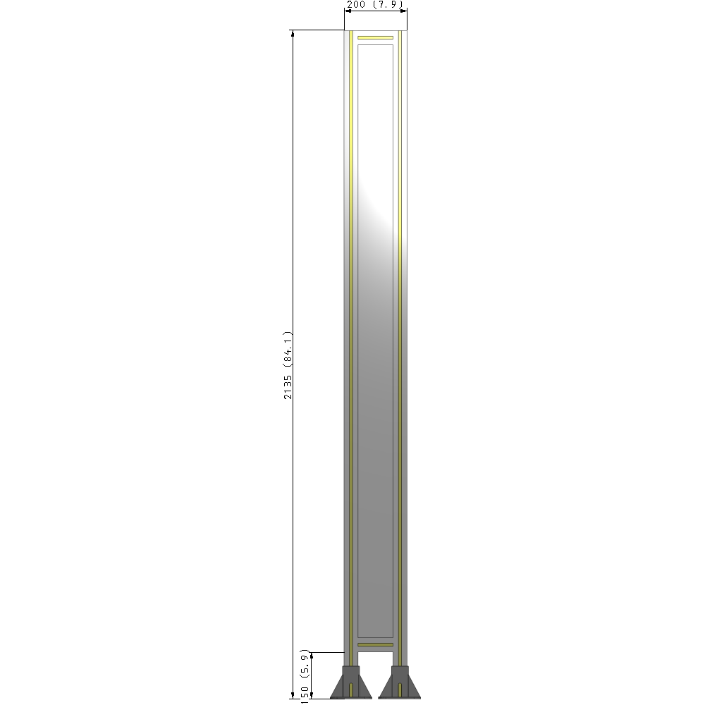 A3-2135-0200-0150-ZYPFA SINGLE PANEL-LEG ON  BOTH SIDES  2135MM X 200MM  1/4" POLYCARBONATE, FULLY ASSEMBLED