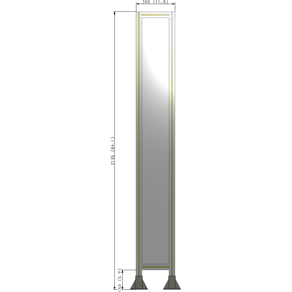 A3-2135-0300-0150-ZYPFA SINGLE PANEL-LEG ON  BOTH SIDES  2135MM X 300MM  1/4" POLYCARBONATE, FULLY ASSEMBLED