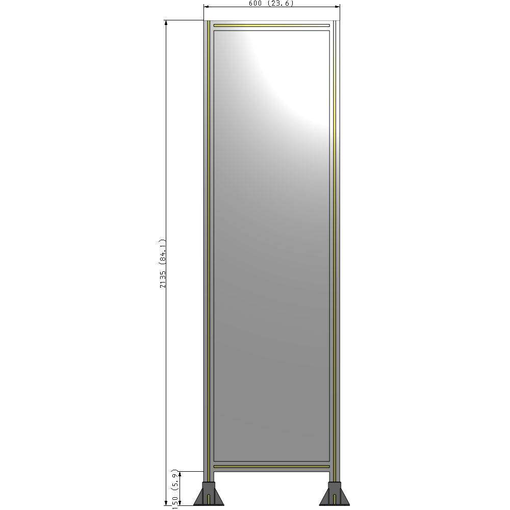 A3-2135-0600-0150-ZYPFK SINGLE PANEL-LEG ON  BOTH SIDES  2135MM X 600MM  1/4" POLYCARBONATE, AS A KIT